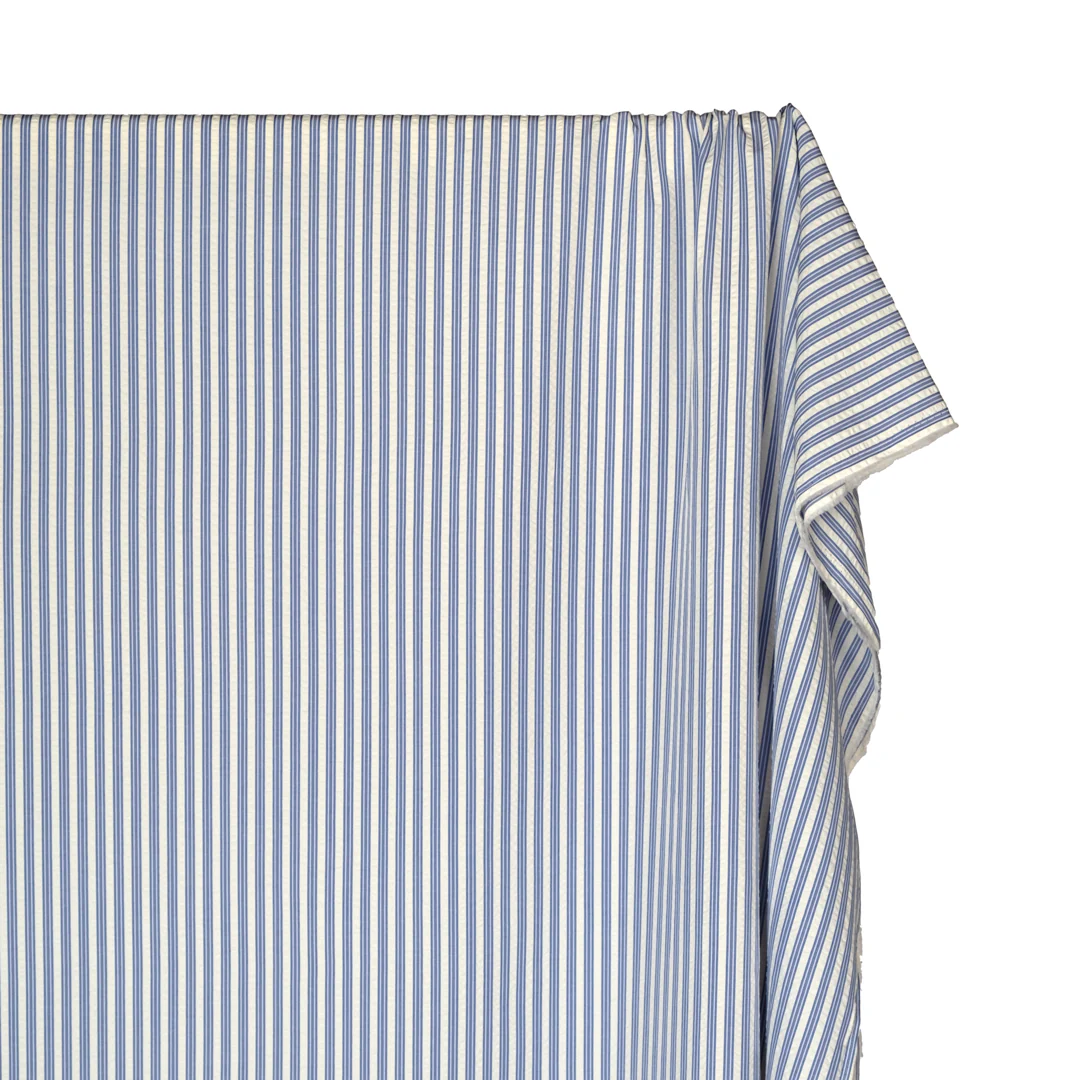 Medley Stripe Poly Cotton Seersucker - Cornflower - Image 4