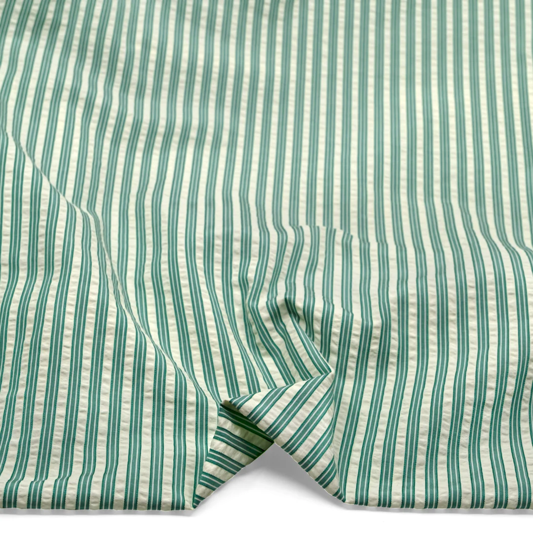 Medley Stripe Poly Cotton Seersucker - Viridian - Image 2