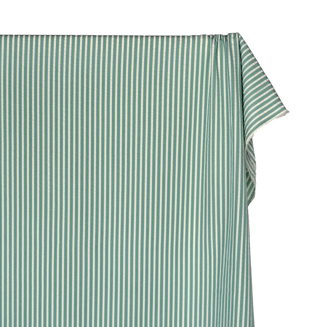 Medley Stripe Poly Cotton Seersucker - Viridian - Image 4