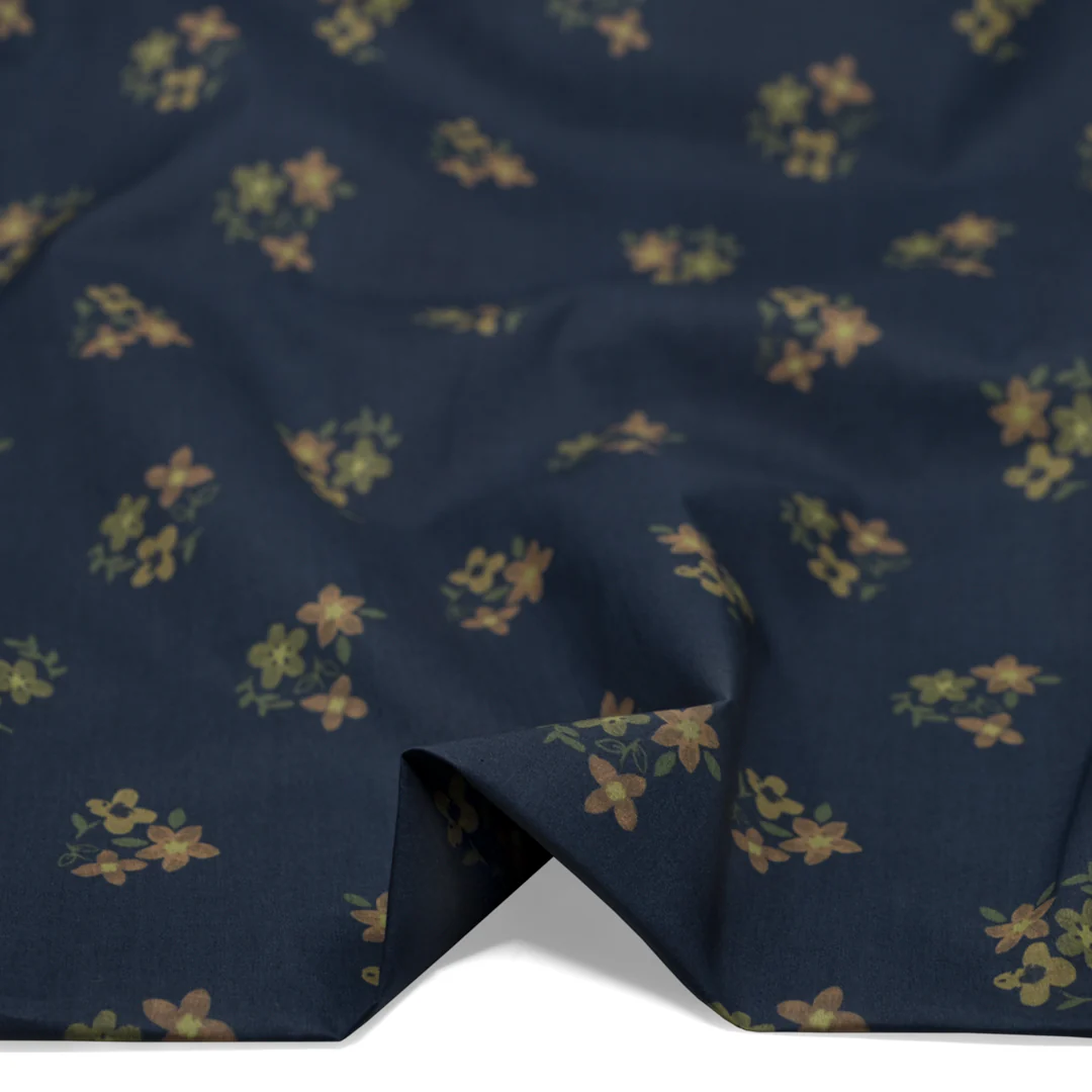 Memento Printed Cotton Lawn - Navy/Elmwood/Apricot - Image 2