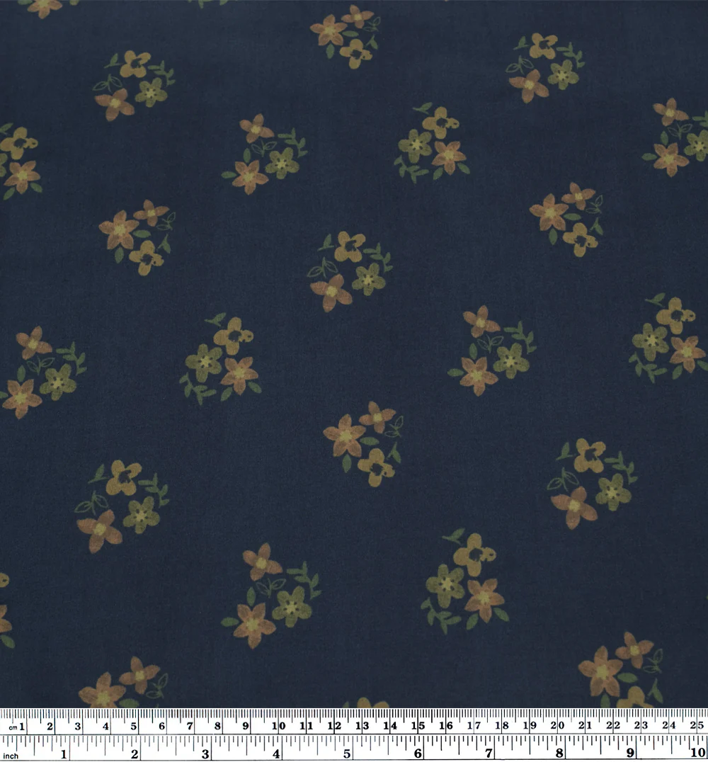 Memento Printed Cotton Lawn - Navy/Elmwood/Apricot - Image 3