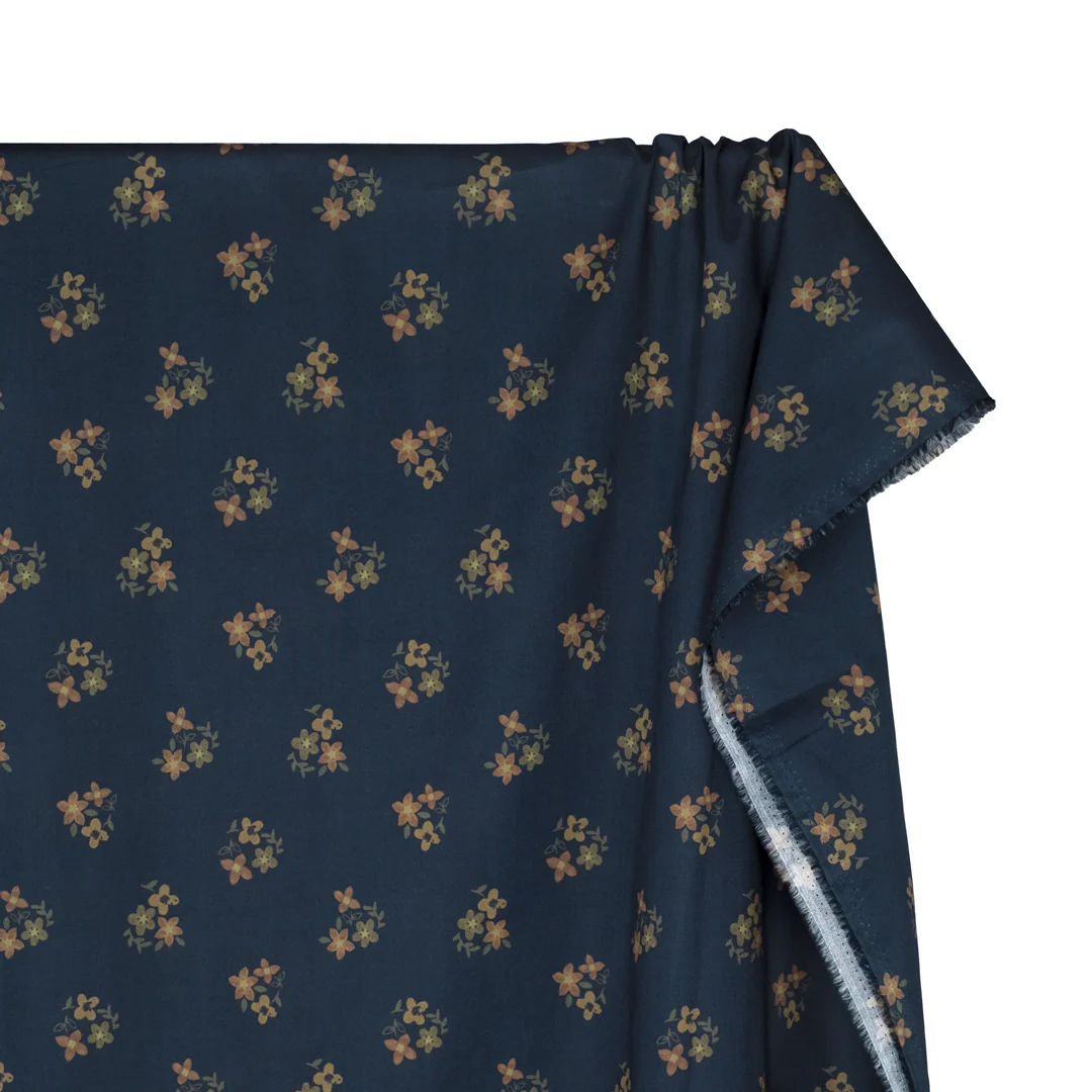 Memento Printed Cotton Lawn - Navy/Elmwood/Apricot - Image 4
