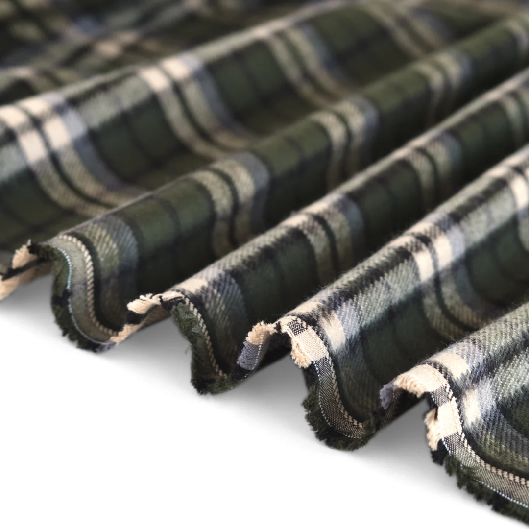 Midweight Plaid Cotton Flannel Twill - Green/Ivory/Grey - Image 3
