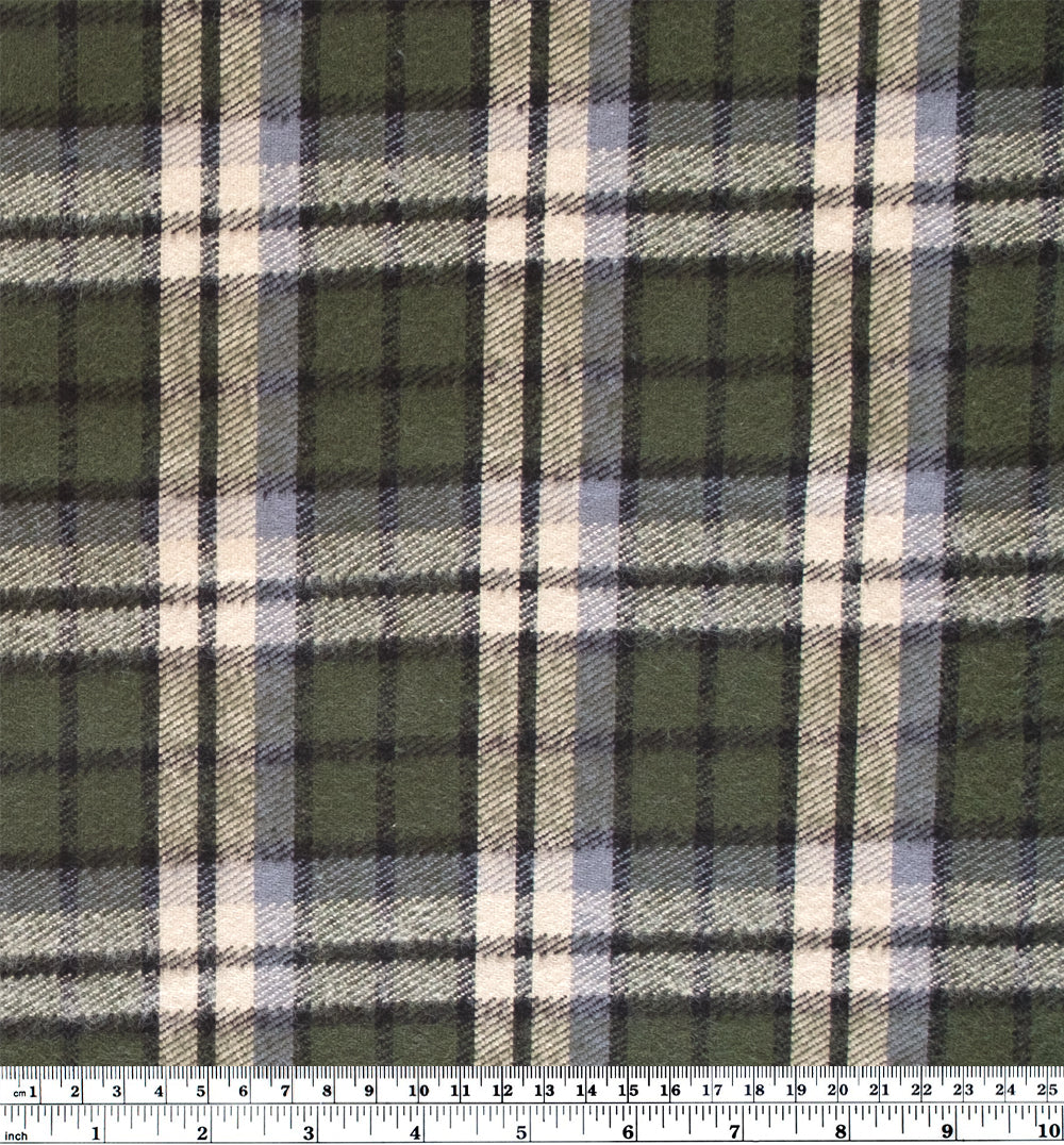 Midweight Plaid Cotton Flannel Twill - Green/Ivory/Grey - Image 4