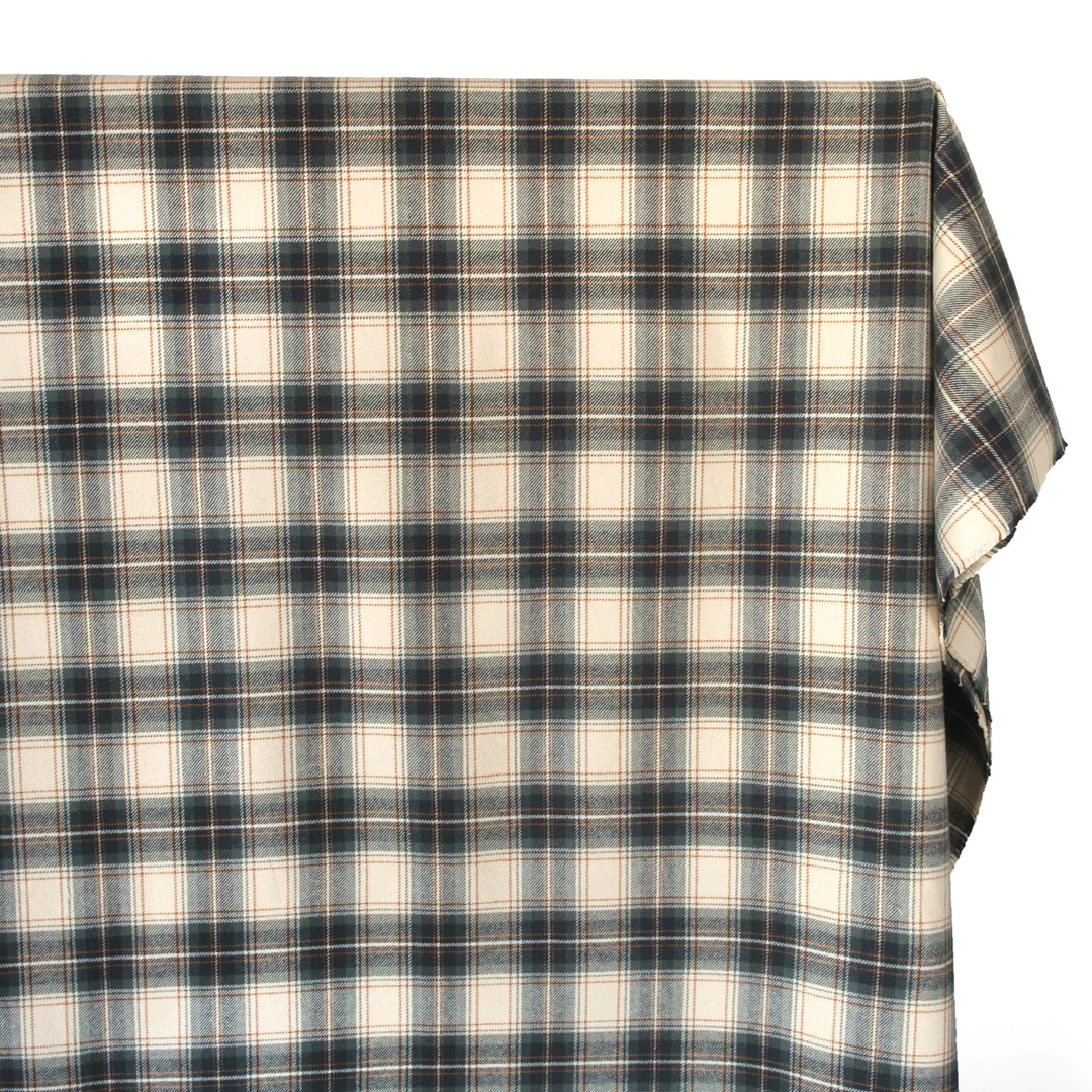 Midweight Plaid Cotton Flannel Twill- Ivory/Sage - Image 2