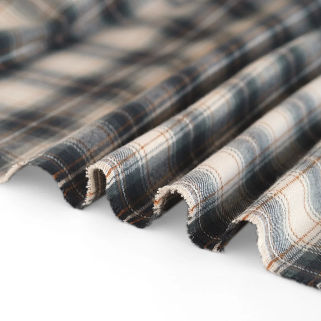 Midweight Plaid Cotton Flannel Twill- Ivory/Sage - Image 3
