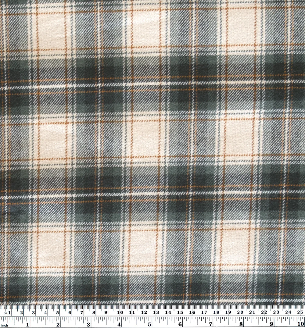 Midweight Plaid Cotton Flannel Twill- Ivory/Sage - Image 4