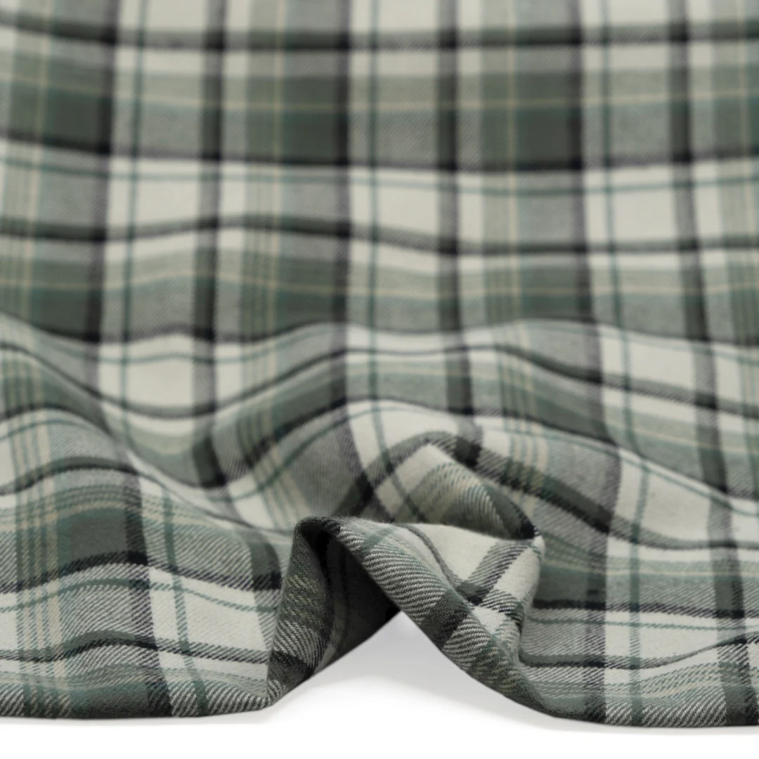 Midweight Plaid Cotton Flannel Twill- Jade/Limestone - Image 2