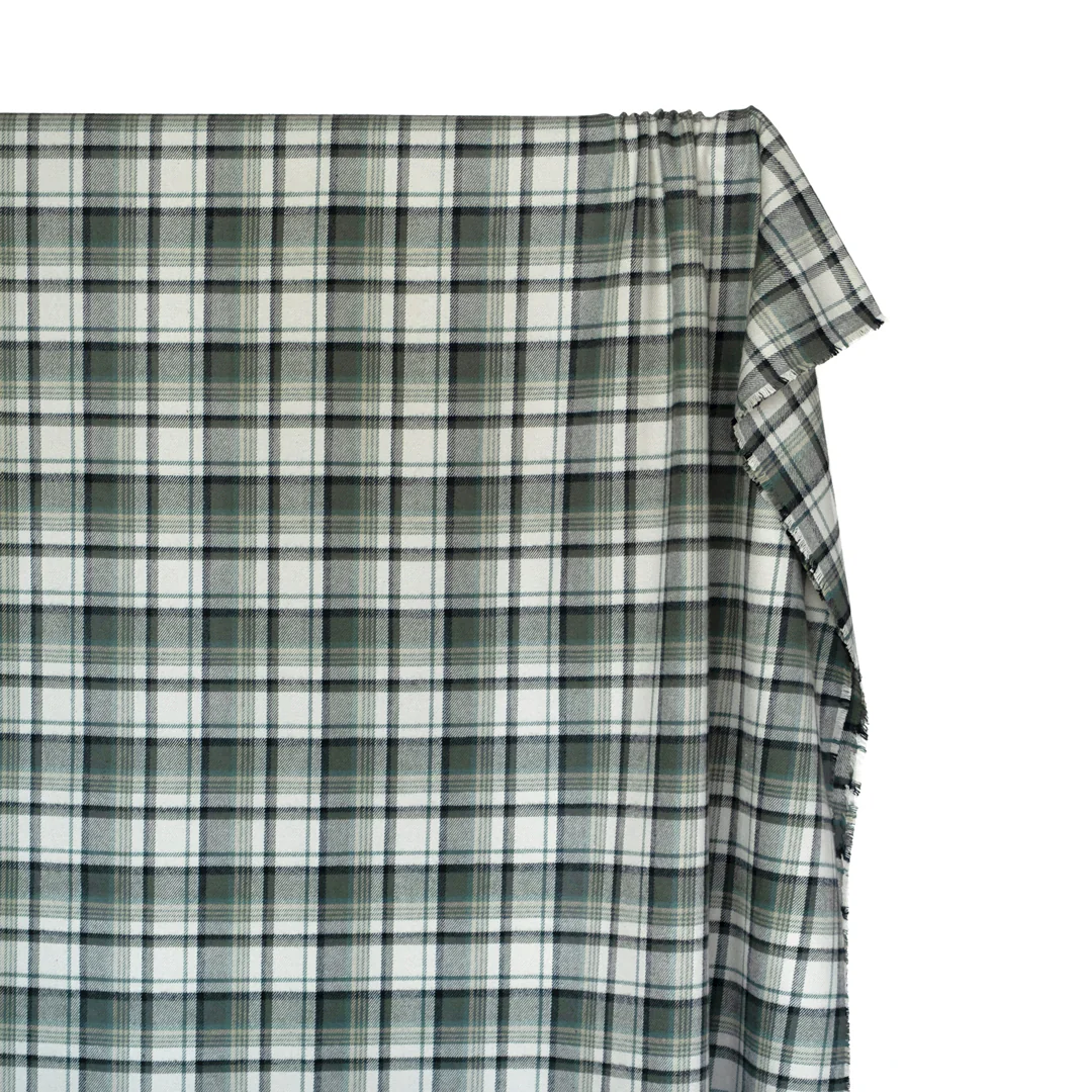 Midweight Plaid Cotton Flannel Twill- Jade/Limestone - Image 3