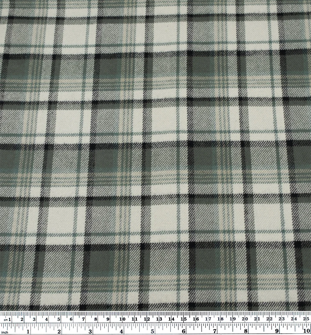 Midweight Plaid Cotton Flannel Twill- Jade/Limestone - Image 4