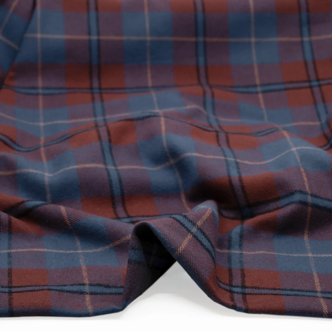 Midweight Plaid Cotton Flannel Twill- Pacific/Spice - Image 2