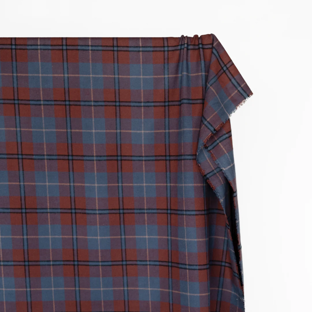 Midweight Plaid Cotton Flannel Twill- Pacific/Spice - Image 3