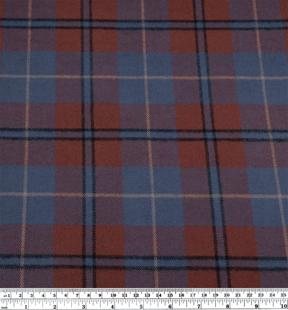 Midweight Plaid Cotton Flannel Twill- Pacific/Spice - Image 4