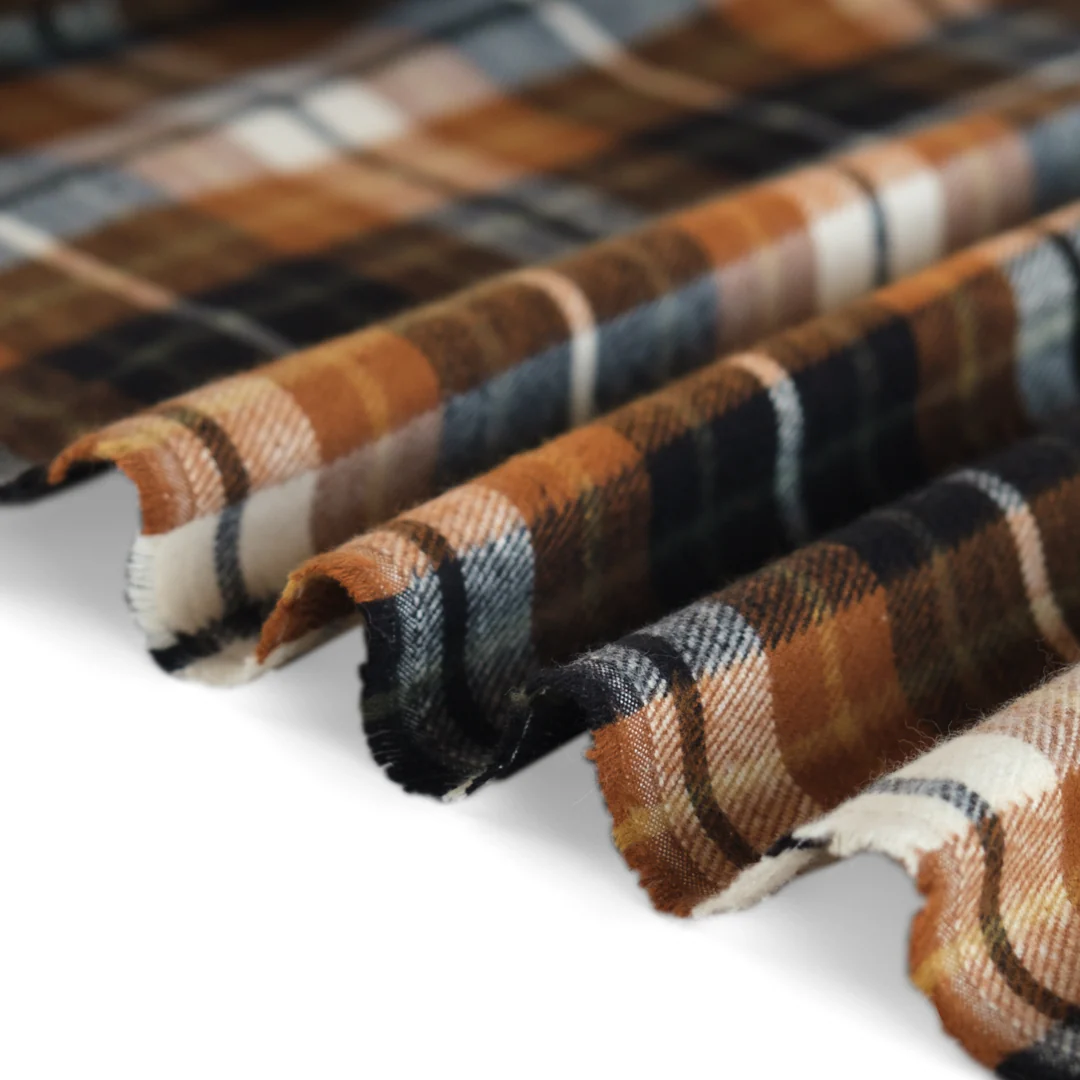 Midweight Plaid Cotton Flannel Twill - Teak/Black/Ivory - Image 3
