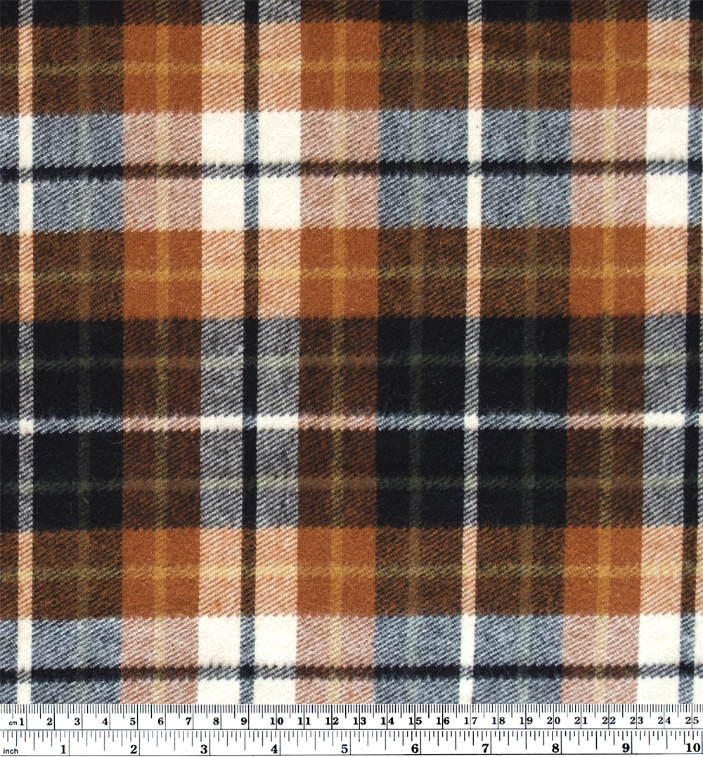 Midweight Plaid Cotton Flannel Twill - Teak/Black/Ivory - Image 4