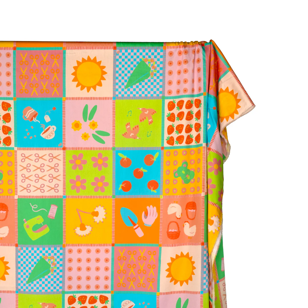 Mimi Organic Cotton Sateen - Cherry Blossom/Marigold/Electric Lime - Image 2