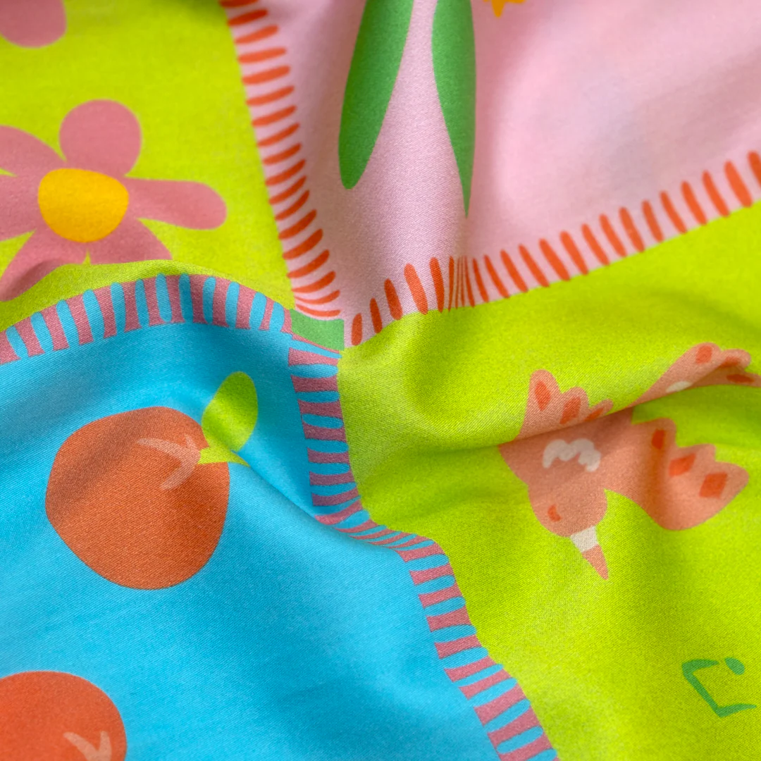 Mimi Organic Cotton Sateen - Cherry Blossom/Marigold/Electric Lime - Image 3