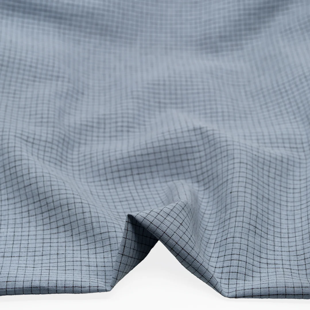 Mini Check Yarn Dyed Cotton Linen - Baby Blue/Chocolate - Image 2