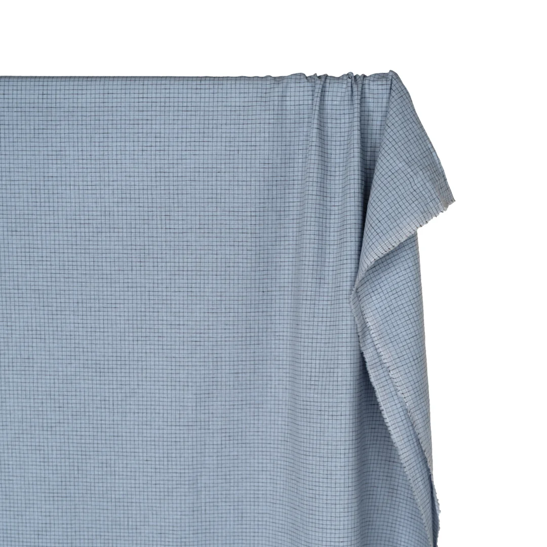 Mini Check Yarn Dyed Cotton Linen - Baby Blue/Chocolate - Image 3