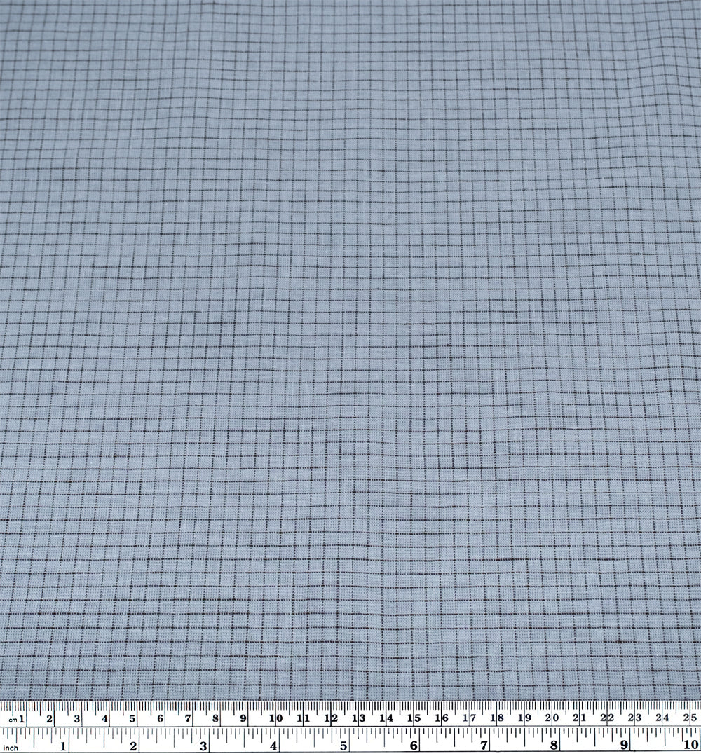 Mini Check Yarn Dyed Cotton Linen - Baby Blue/Chocolate - Image 4