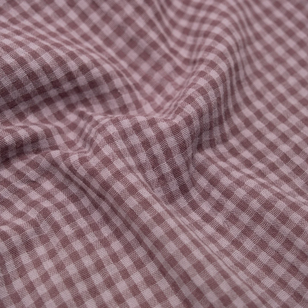 Mini Gingham Organic Cotton Double Gauze - Dusty Lilac
