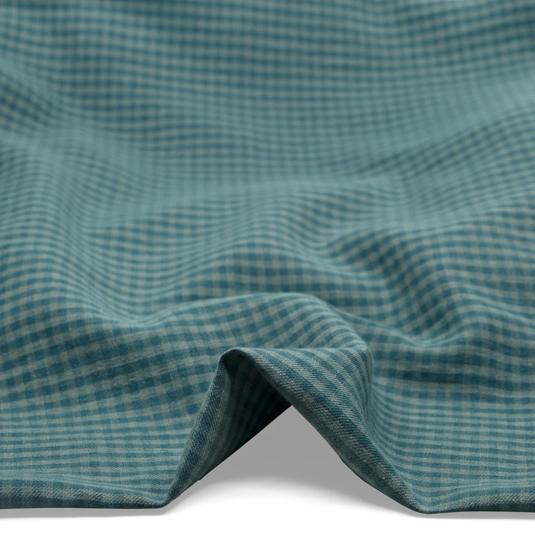 Mini Gingham Yarn Dyed Cotton Linen - Celadon/Lake - Image 2