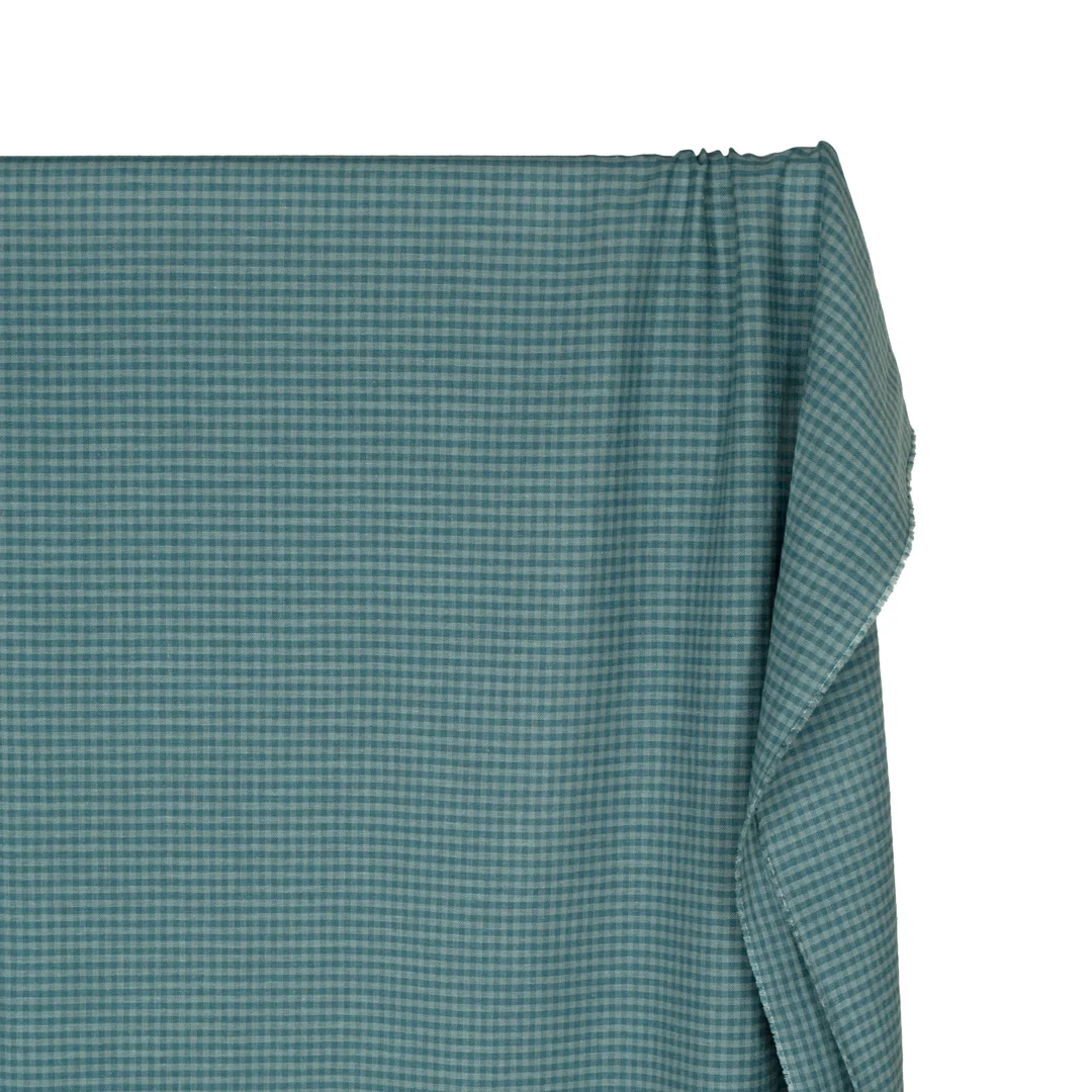 Mini Gingham Yarn Dyed Cotton Linen - Celadon/Lake - Image 3