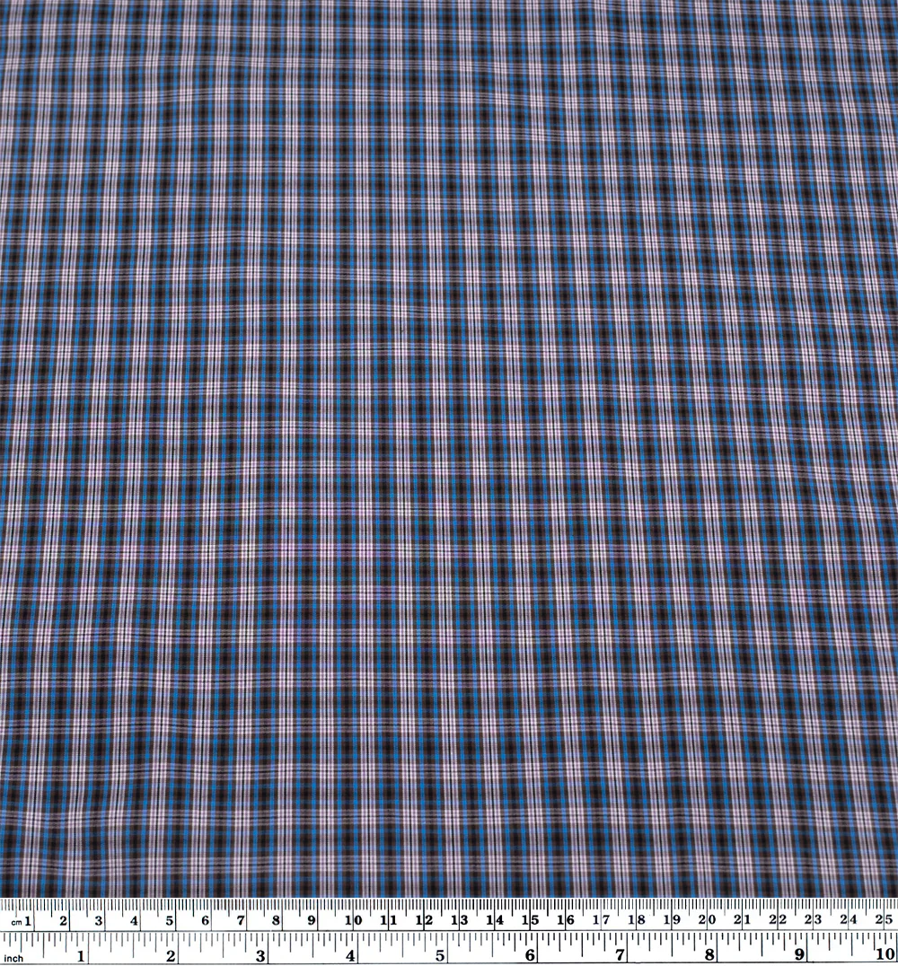 Mini Plaid Cotton Shirting - Cerulean/Umber - Image 3