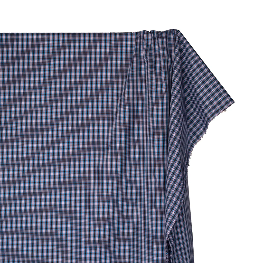Mini Plaid Cotton Shirting - Cerulean/Umber - Image 4