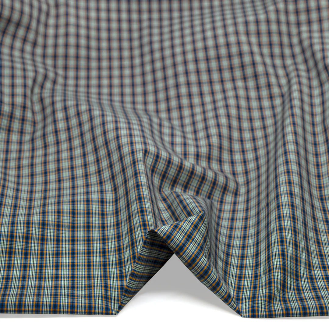 Mini Plaid Cotton Shirting - Royal Blue/Tangerine/Multi - Image 2