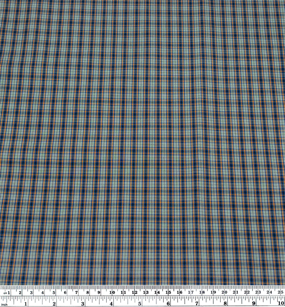 Mini Plaid Cotton Shirting - Royal Blue/Tangerine/Multi - Image 3