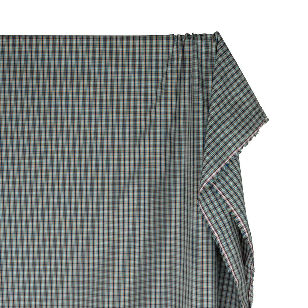 Mini Plaid Cotton Shirting - Royal Blue/Tangerine/Multi - Image 4