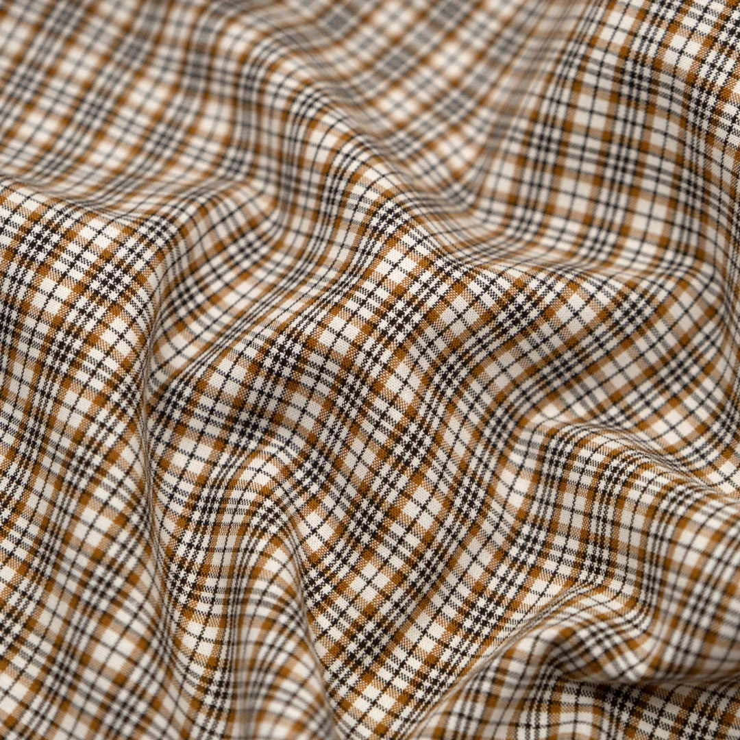 Mini Plaid Cotton Shirting - White/Teak
