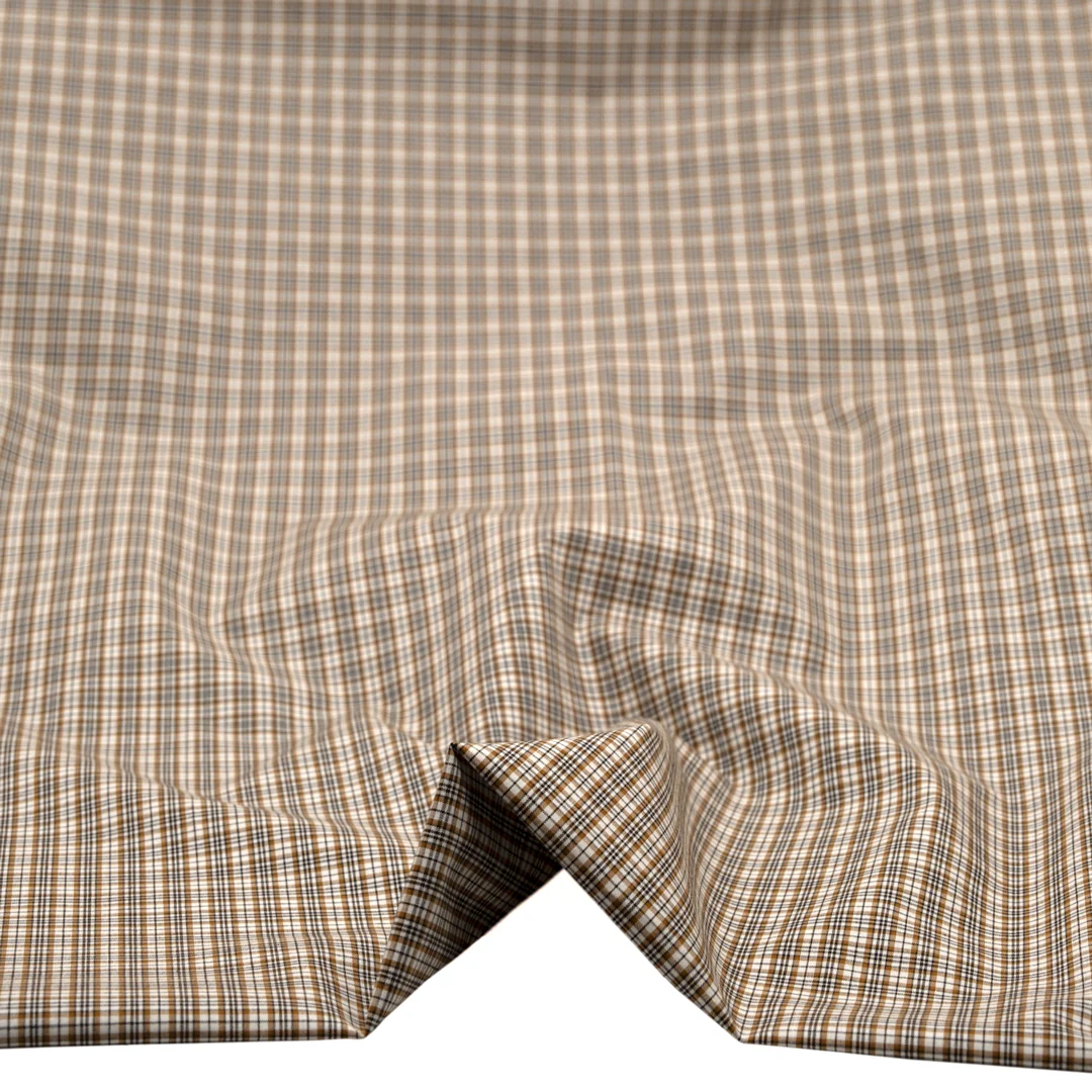 Mini Plaid Cotton Shirting - White/Teak - Image 2