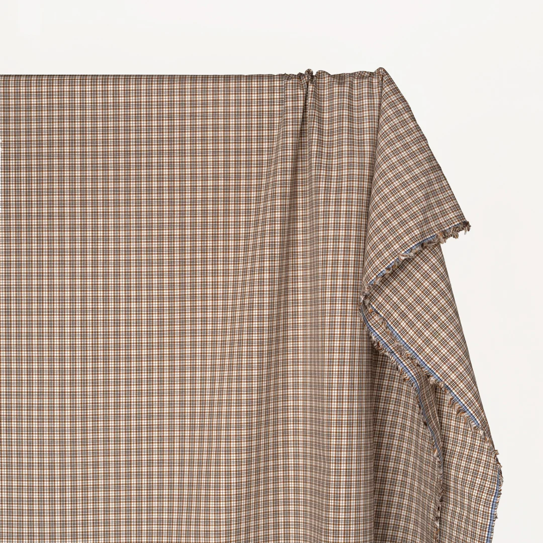 Mini Plaid Cotton Shirting - White/Teak - Image 3