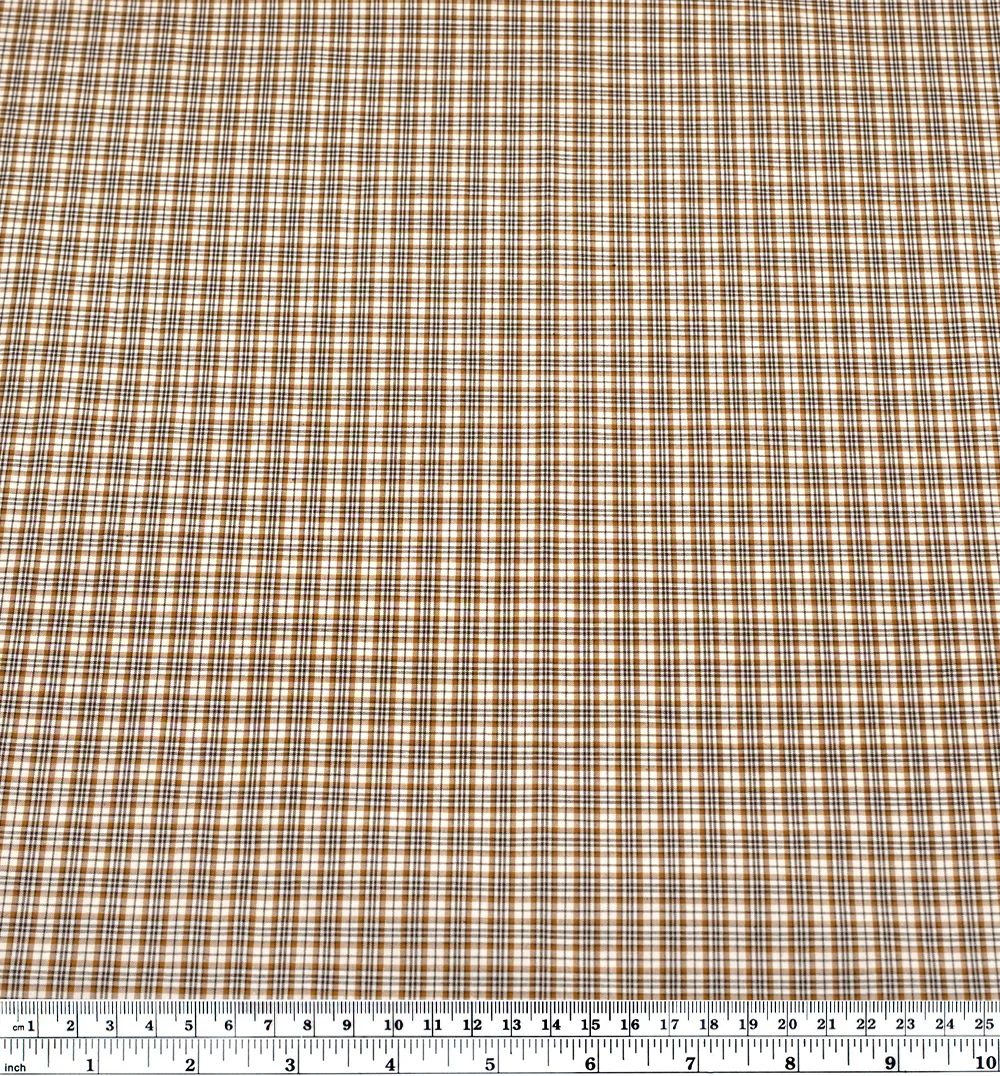 Mini Plaid Cotton Shirting - White/Teak - Image 4