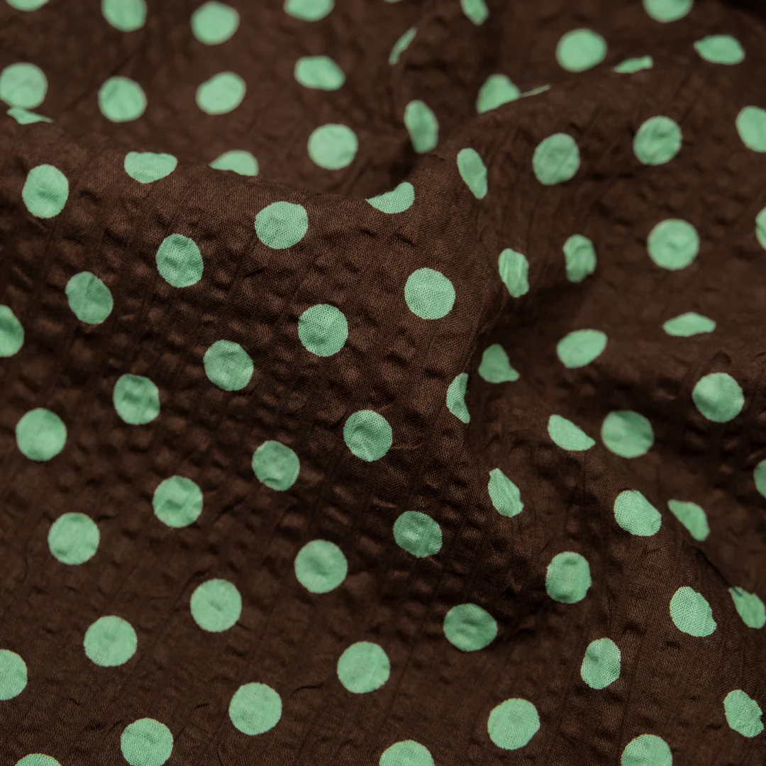Mini Polka Dot Crinkle Cotton - Chocolate/Mint