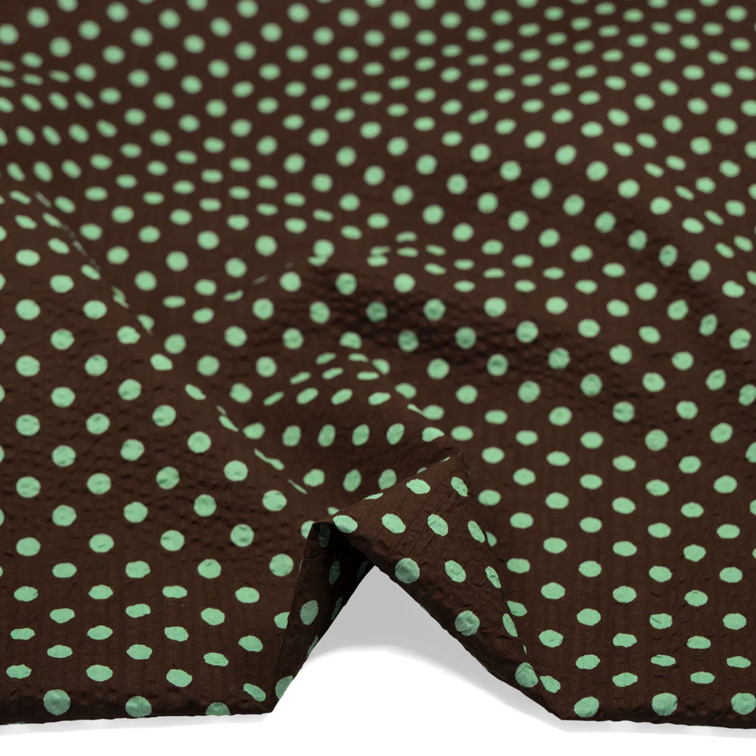 Mini Polka Dot Crinkle Cotton - Chocolate/Mint - Image 2