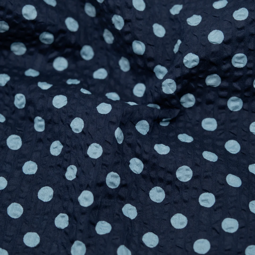 Mini Polka Dot Crinkle Cotton - Navy/Baby Blue