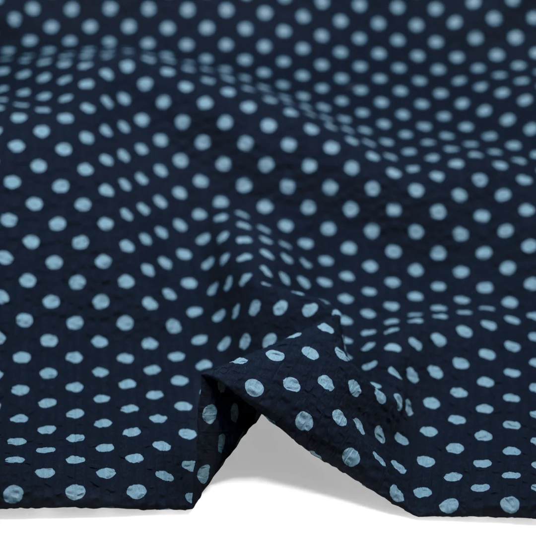 Mini Polka Dot Crinkle Cotton - Navy/Baby Blue - Image 2