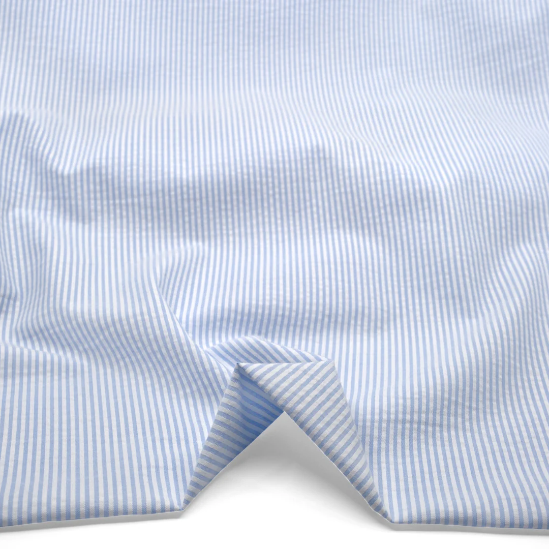 Mini Stripe Cotton Seersucker - Baby Blue/White - Image 2