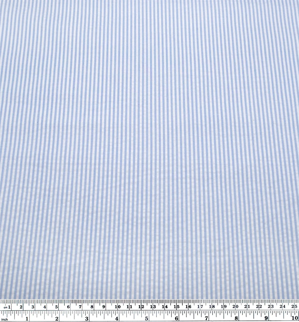 Mini Stripe Cotton Seersucker - Baby Blue/White - Image 3