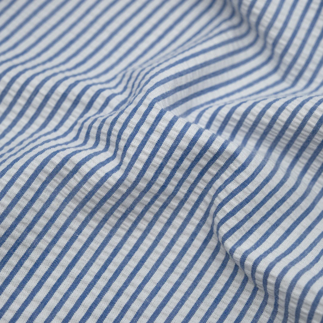 Mini Stripe Cotton Seersucker - Cornflower/White
