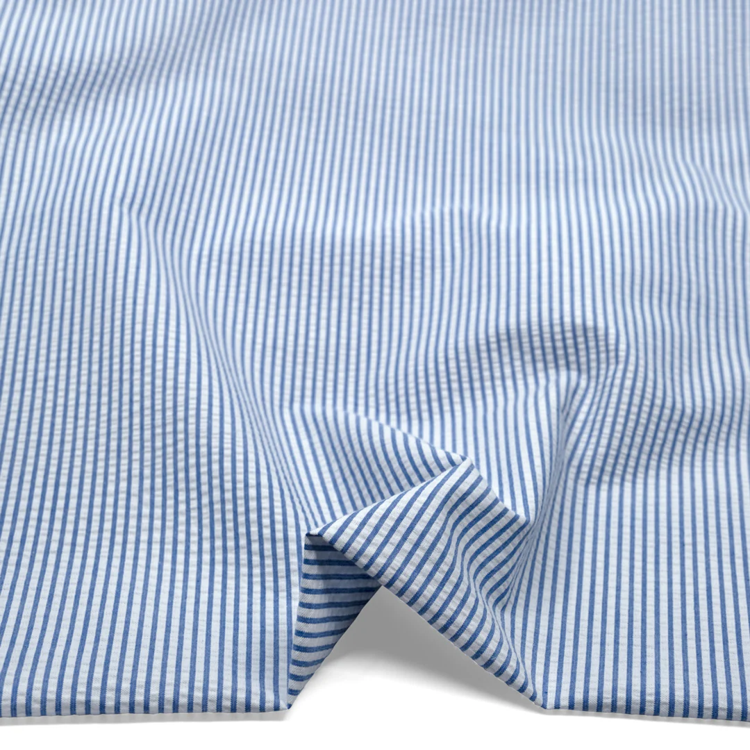 Mini Stripe Cotton Seersucker - Cornflower/White - Image 2