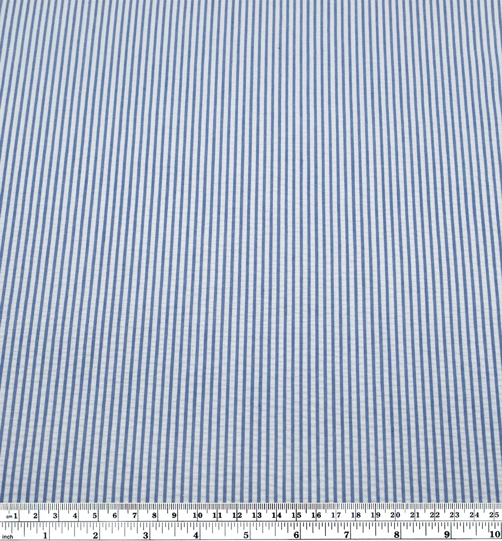 Mini Stripe Cotton Seersucker - Cornflower/White - Image 3