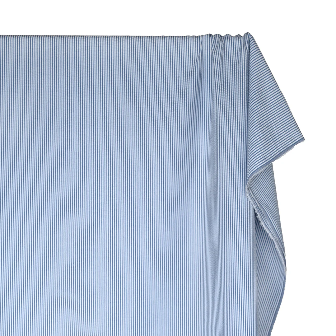 Mini Stripe Cotton Seersucker - Cornflower/White - Image 4