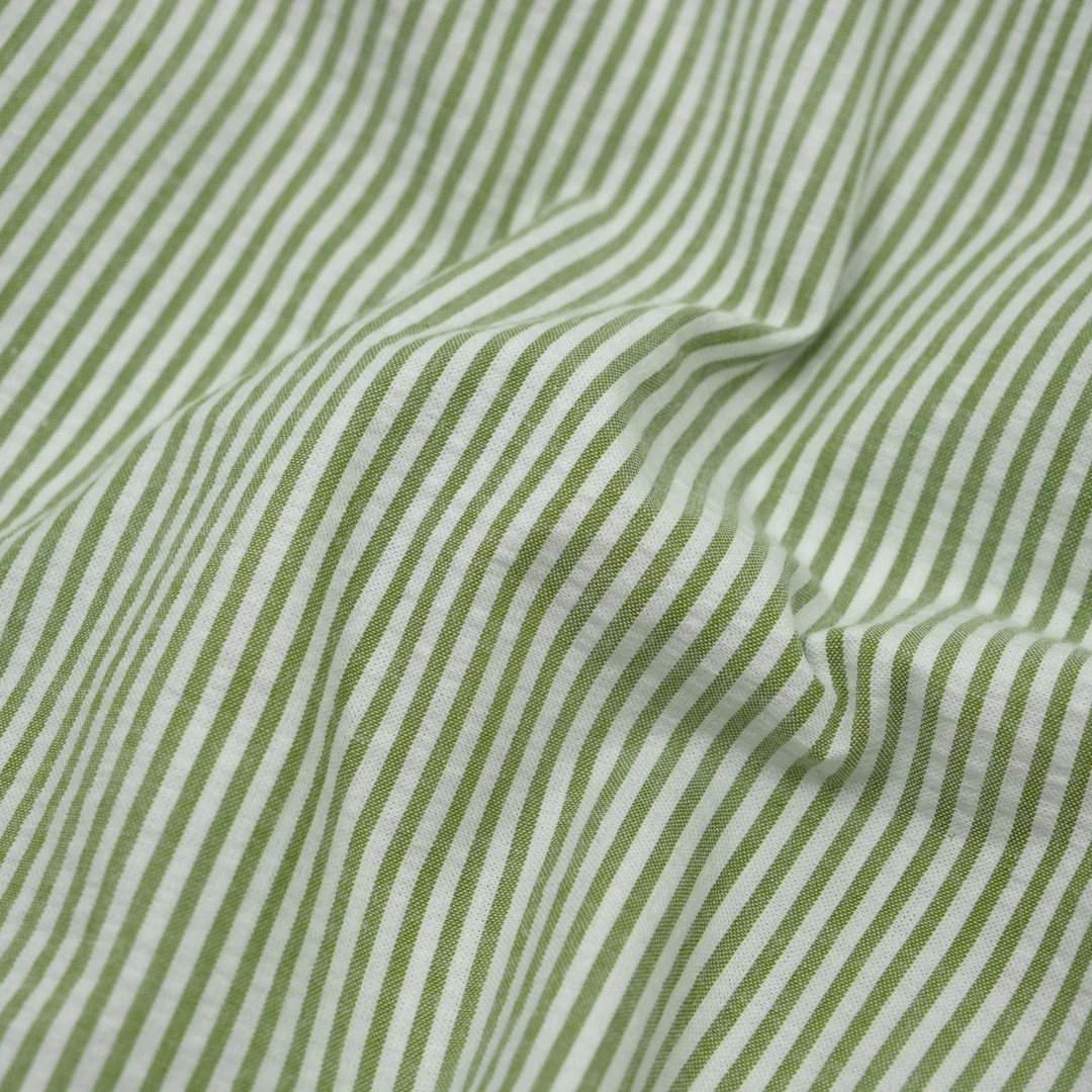 Mini Stripe Cotton Seersucker - Grasshopper/White