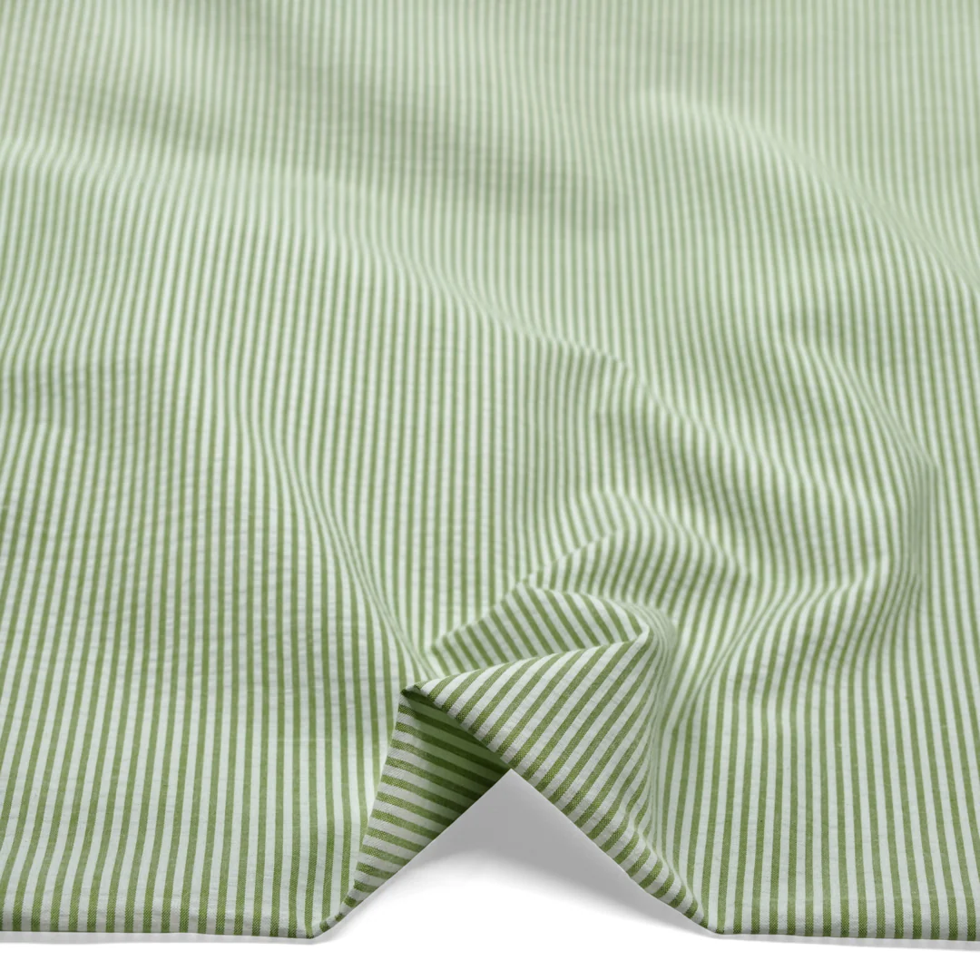 Mini Stripe Cotton Seersucker - Grasshopper/White - Image 2