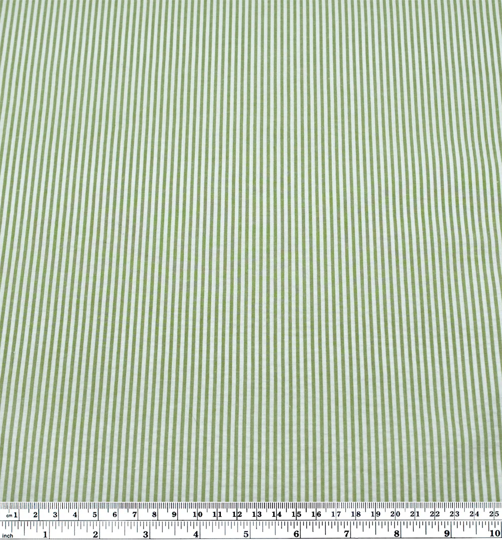 Mini Stripe Cotton Seersucker - Grasshopper/White - Image 3