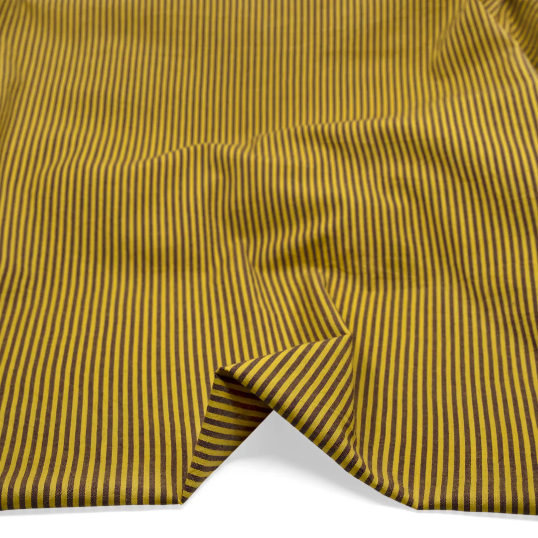 Mini Striped Lightweight Handwoven Cotton - Citron/Shadow - Image 2